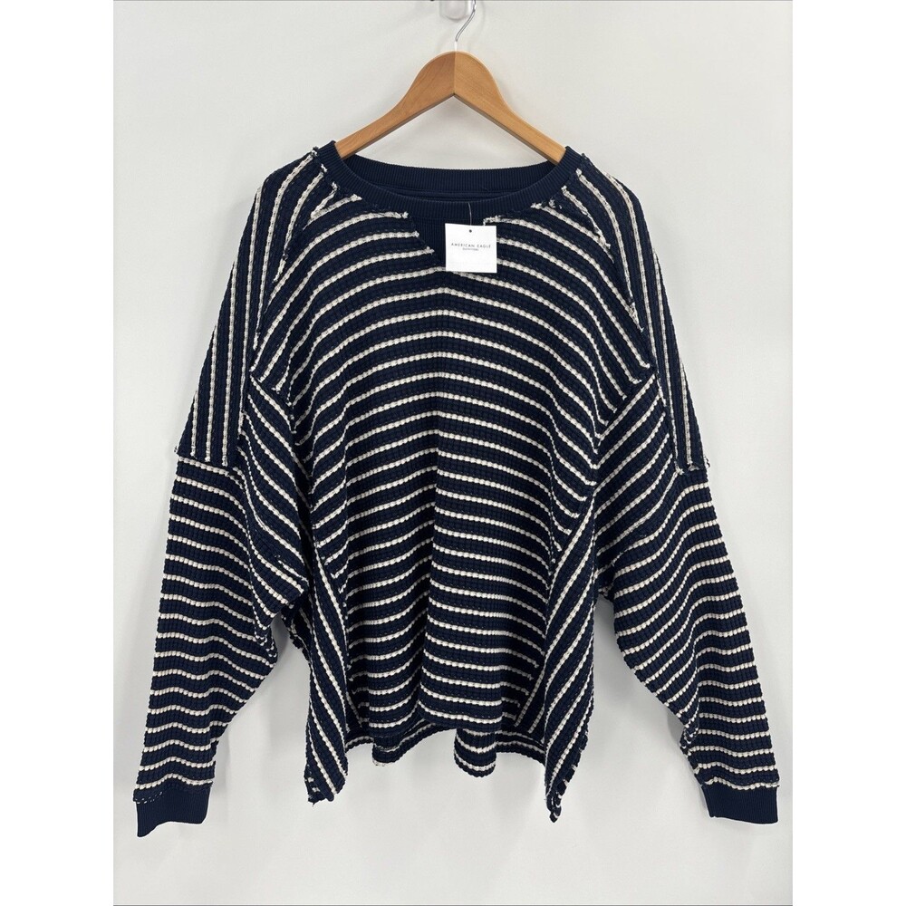 American Eagle Womens M This Feels Seriously Lived In Waffle Knit Striped Top